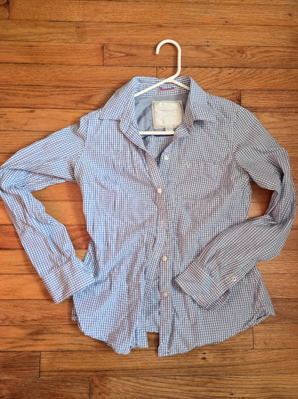 American Eagle Outfitters Blue and White Gingham Button-Down Shirt